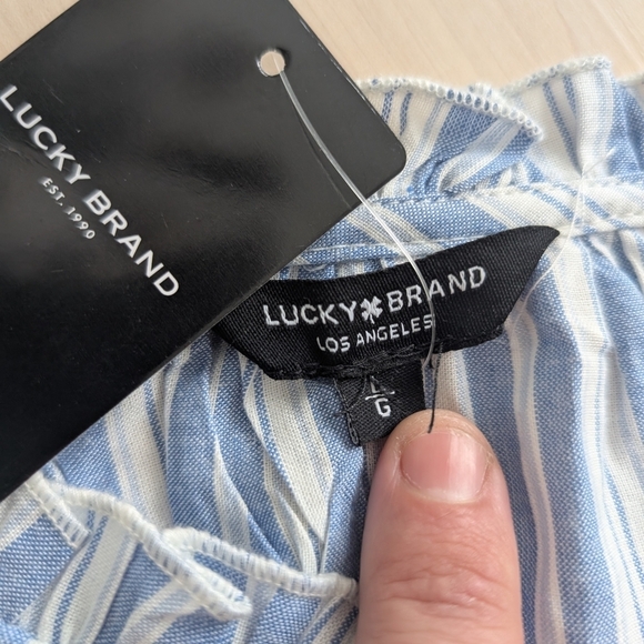 NWT! LUCKY BRAND Blue and White Ruched Midi Sundress - Picture 11 of 12